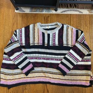Easel Super Oversized Purple Gray Striped Crewneck Sweater Size Small